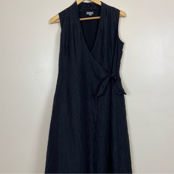 Jill 100% Silk Black Midi Crepe Crinkle Wrap Dress – Size XS - Picture 2 of 8